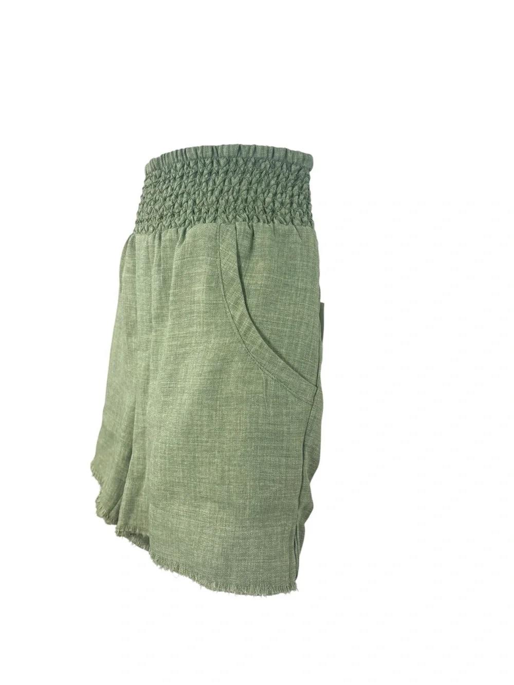Wit & Wisdom Sage Green Smocked Waist Frayed Hem Shorts XS NWT Boho Beachy